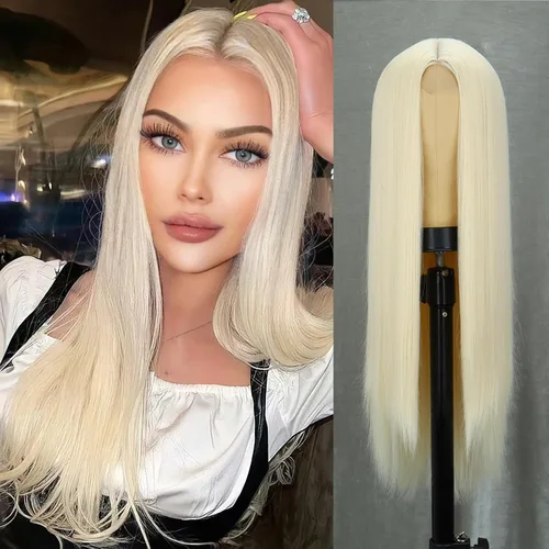 Miniatura 14 de Xinran Pelucas rubias degradadas para mujer, peluca larga y lacia marrón rubia, mezcla de área pequeña, encaje frontal, reemplazo de línea capilar