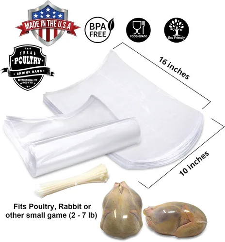 Miniatura 3 de Aves de corral Shrink bags- 50 Borrar 10 x 16 pulgadas Pollos o rabbits-c/50 Zip lazos incluidos/2.5 mil/congelador.
