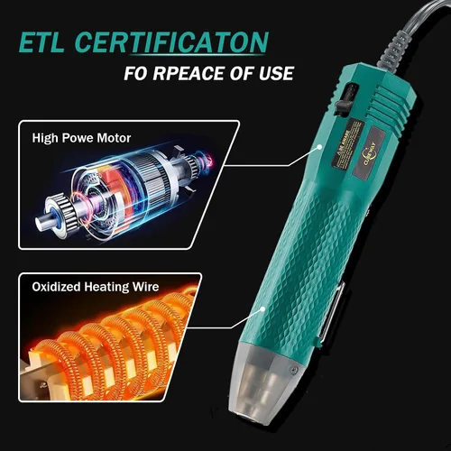 Miniatura 4 de Pistola de calor de 350 W con doble temperatura de 392 °F y 662 °F y 2 boquillas, pistola de aire caliente de calor rápido con protección contra
