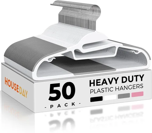 Miniatura 15 de HOUSE DAY Paquete de 100 perchas de plástico resistentes, perchas delgadas grises que ahorran espacio, perchas duraderas en forma de S Gris claro +