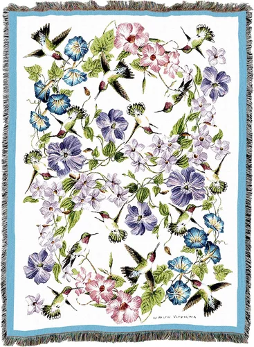 Miniatura 4 de Pure Country Weavers Manta de colibríes por Elena Vladykina – Tapiz de regalo floral de jardín de pájaros, manta tejida de algodón, fabricada