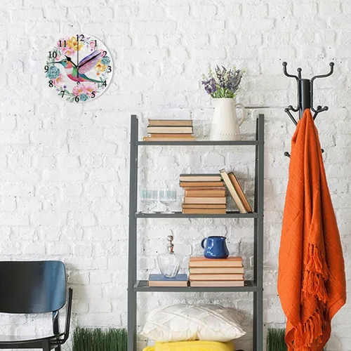 Miniatura 4 de Hummingbird - Reloj de pared de resorte redondo de 10 pulgadas, sin tictac, silencioso, funciona con pilas, reloj analógico atómico de cuarzo