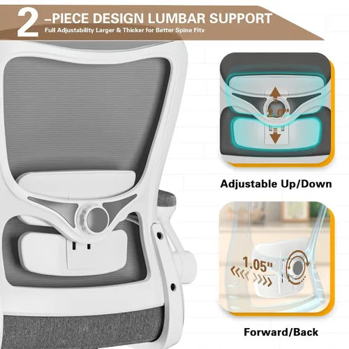 Miniatura 3 de Silla de oficina ergonómica, silla de escritorio con respaldo alto y soporte lumbar ajustable, respaldo de malla transpirable, capacidad de 330