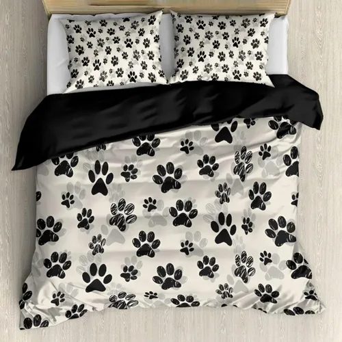 Miniatura 19 de Juego de funda de edredón con diseño de pata de perro, diseño de pata de cachorro, color beige, con 2 fundas de almohada