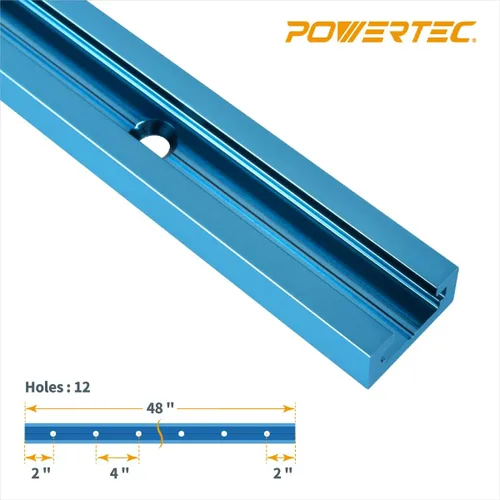 Miniatura 3 de POWERTEC 71713 Pista en T universal de 48 pulgadas x2 con kit de intersección, pista en T de perfil de doble corte con agujeros de montaje
