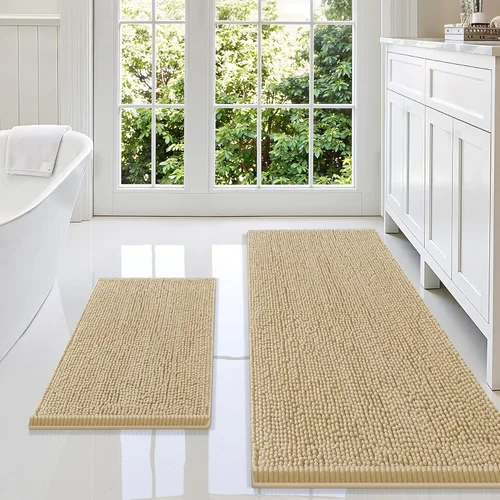 Miniatura 103 de Smiry Juego de 2 alfombras de baño, felpilla suave y absorbente, lavable a máquina, antideslizantes, para bañera, ducha y suelo