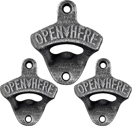 Miniatura 6 de Abridor de botellas de cerveza de hierro fundido de estilo antiguo Abridor de tapa de botella montado en la pared Oro envejecido (3 PCS)