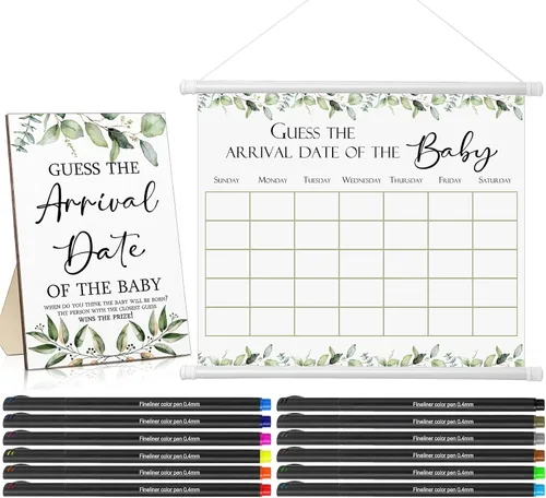 Miniatura 9 de Sintuff Calendario de fecha de vencimiento de Baby Shower Guess incluye 1 letrero de madera de Adivina la fecha de llegada del baby shower, 1