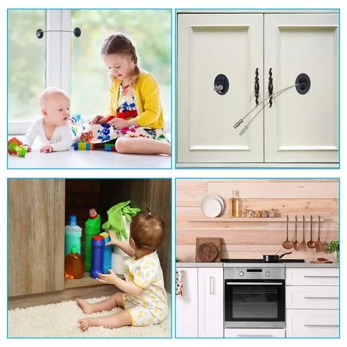 Miniatura 7 de Hotop Paquete de 4 cerraduras de gabinete con llaves, mini cerraduras de refrigerador para niños pequeños, autoadhesivas, a prueba de niños y bebés