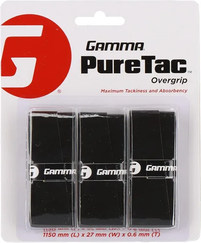 Gamma Tennis PureTac OVERGRIP, extra pegajoso, duradero, absorbente de humedad, blanco, negro (paquete de 1, 3 o 12)