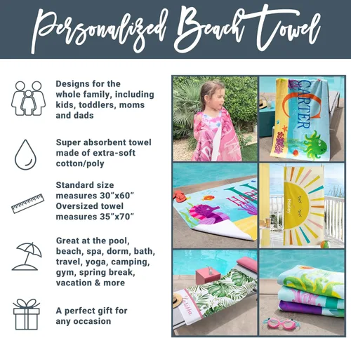 Miniatura 5 de Let's Make Memories Toalla de playa personalizada – Toallas personalizadas para piscina – para vacaciones de primavera y diversión de verano – 30