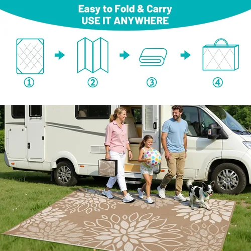 Miniatura 5 de HEBE Alfombra impermeable para exteriores de 5 x 8 pies para patios, alfombra de paja de plástico reversible floral, alfombra de patio, alfombra