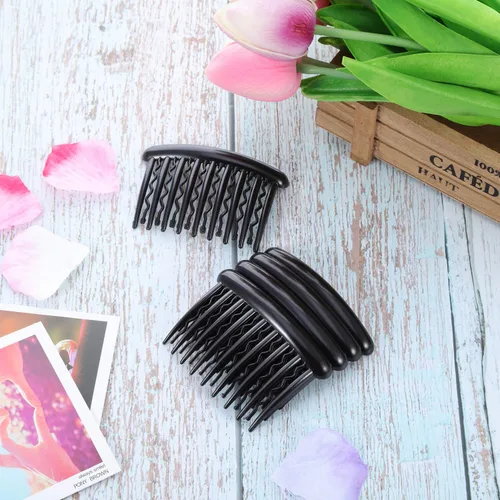 Miniatura 5 de Gejoy 12 peines de plástico para dientes para el cabello, peine lateral de tortuga, accesorios para el cabello (negro, marrón oscuro)