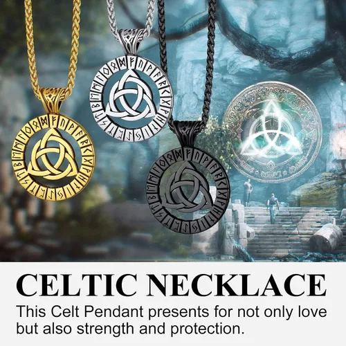 Miniatura 2 de Richsteel Collar con colgante de triquetra de acero inoxidable con nudo celta para hombres y mujeres, amuleto de protección, joyería con talismán