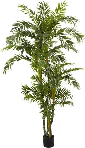 Nearly Natural Palmera artificial con curvas de 6 pies de alto para decoración del hogar en interiores, 1666 hojas de palmera falsas realistas,