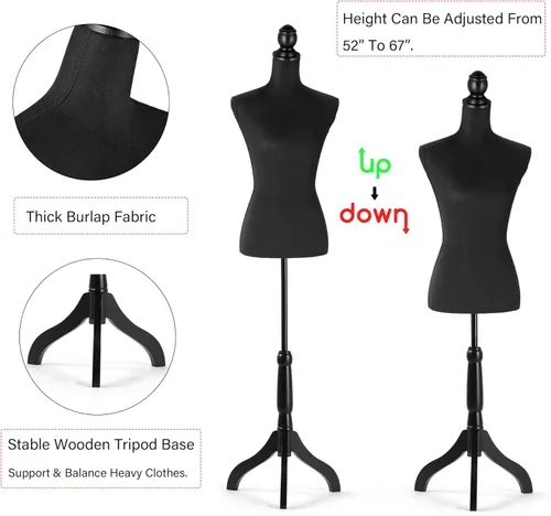 Miniatura 3 de HOMBOUR Cuerpo de maniquí femenino, torso de maniquí de costura, forma de vestido ajustable de 52 a 67 pulgadas de altura con soporte de trípode