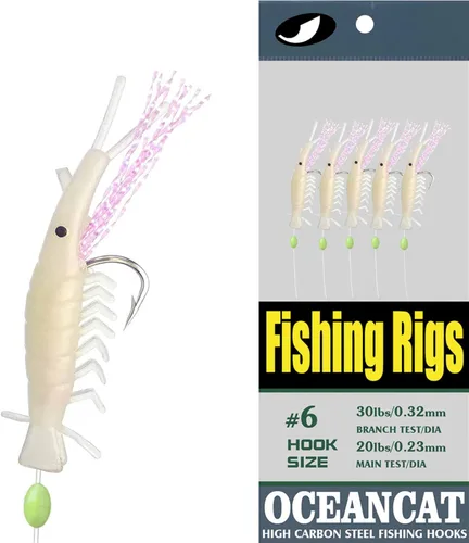 Miniatura 6 de 10 paquetes de camarones 5 ganchos resplandor agua salada cadena gancho pesca señuelo cebo aparejo aparejo