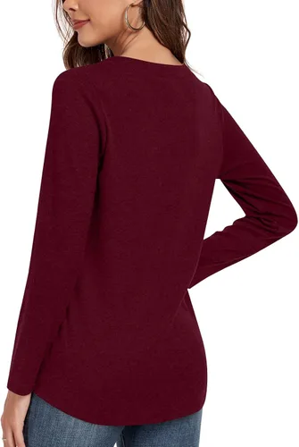 Miniatura 3 de Anyhold Blusa de manga larga para mujer, cuello en V, casual, plisada, básica