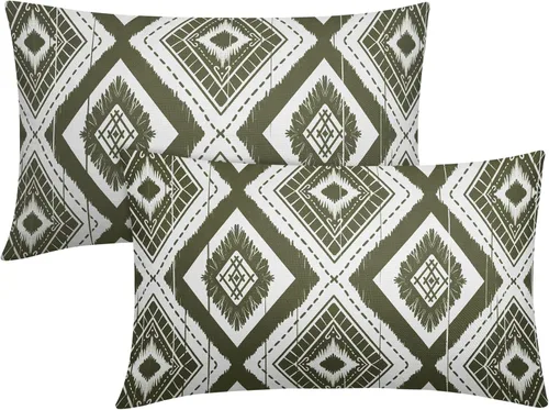 Miniatura 13 de Juego de 2 fundas de almohada geométricas de color naranja quemado de 18 x 18 pulgadas con diamantes Ikat de color marfil óxido, estilo bohemio