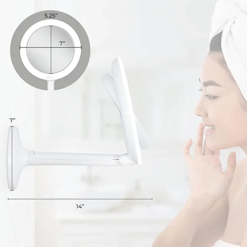Miniatura 2 de Zadro Espejo de maquillaje iluminado de 7 pulgadas con aumento 8X/1X ventosa espejo de maquillaje montado en la pared Espejo de viaje LED de 3 Blanco