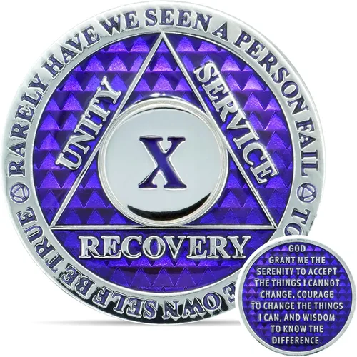 Miniatura 32 de Moneda de sobriedad de 10 años Chip AA Legacy Ficha de aniversario de recuperación de triplaca gruesa (Aqua)