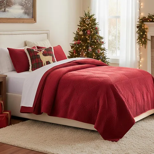 Greenland Home Fashions Juego de edredón de terciopelo finamente cosido, 2 piezas, individual, rojo Riviera
