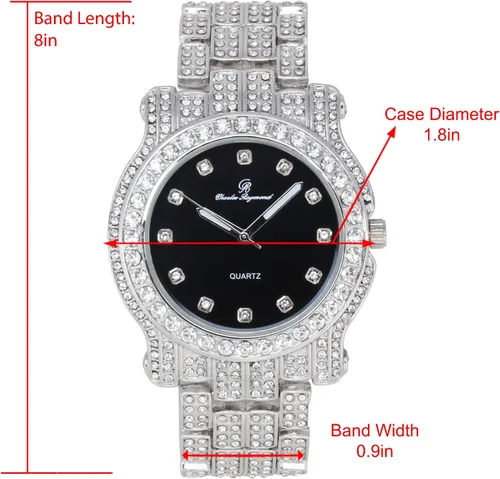 Miniatura 33 de Charles Raymond Bling-ed Out Ultimate Hip Hop Royalty Reloj para hombre con número romano de fácil lectura o indicadores de tiempo de diamantes