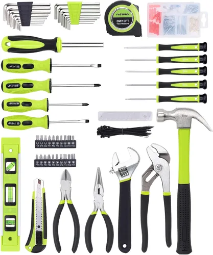 Miniatura 3 de FASTPRO Juego de herramientas de reparación del hogar de 215 piezas con bolsa de almacenamiento abierta de boca ancha de 12 pulgadas, kit de Verde
