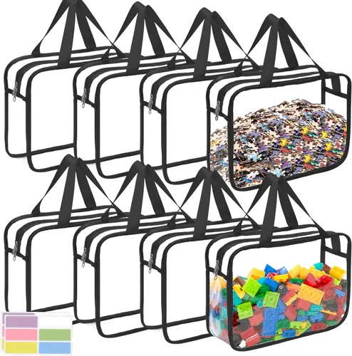 8 paquetes de bolsas grandes de almacenamiento de juguetes con cremallera y etiquetas, bolsas organizadoras de juguetes impermeables de PVC Negro