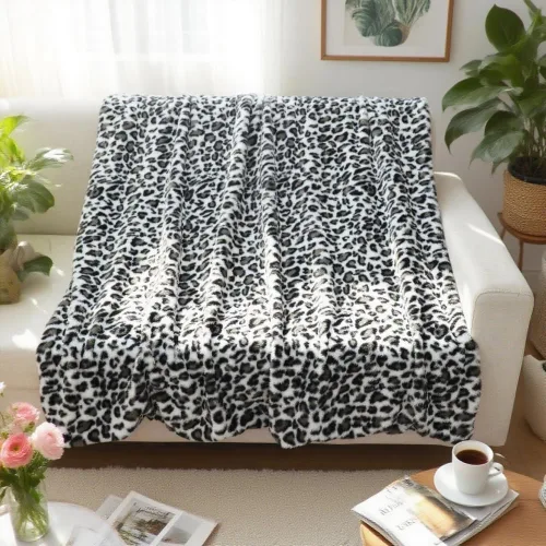 Miniatura 8 de Velboa Manta de Leopardo Súper Suave de Doble Capa Ropa de Cama Funda Gruesa para Sofá Manta de Piel Sintética Peluda y Difusa