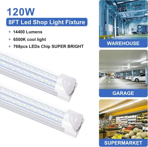 Miniatura 2 de Lámpara LED de tienda de 8 pies, 120 W, 14400 lúmenes, 6500 K, blanco frío, T8 V, tubo de luz LED integrado con 4 filas de luz para puerta