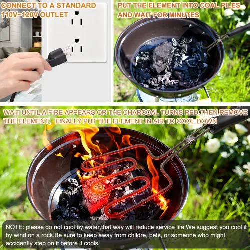 Miniatura 6 de Arrancador de carbón eléctrico de 800 W, parrilla de barbacoa superior, chimenea, encendedor de carbón, briquetas de encendido, encendedor