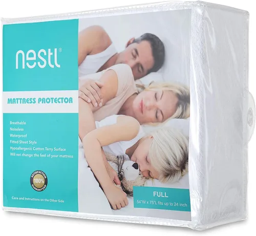 Miniatura 7 de Nestl Protector de colchón de rizo de algodón de alta calidad, suave e impermeable, protector de colchón de bolsillo de 14 pulgadas de profundidad