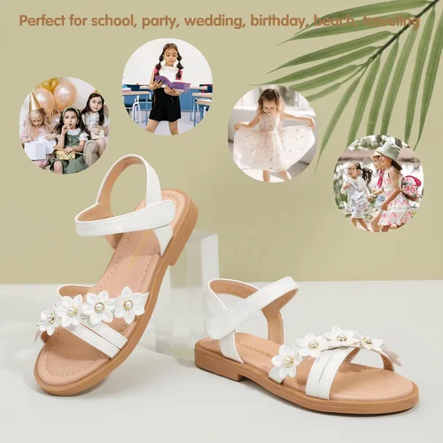 Miniatura 5 de PANDANINJIA Mona - Sandalias planas para niñas pequeñas y pequeñas para niños, bonitas sandalias de vestir con punta abierta, zapatos de verano