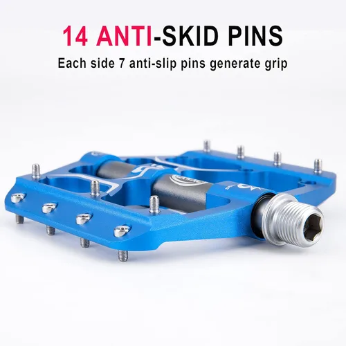 Miniatura 3 de Pedales de bicicleta de carretera/montaña – 3 rodamientos de 9/16 pulgadas de aleación de aluminio – Pedal de bicicleta de montaña con clavos Azul