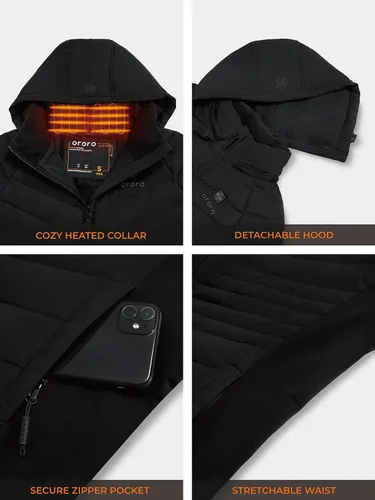 Miniatura 5 de ORORO Chaqueta térmica para mujer con batería, abrigo ligero con calefacción de plumón con relleno de 800