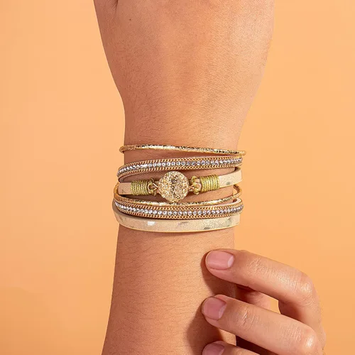 Miniatura 2 de Pulseras bohemias de cuero con cierre magnético para mujer, Cuero sintético