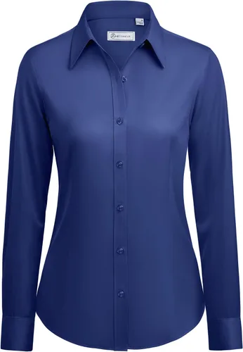 Miniatura 17 de siliteelon Camisas con botones para mujer: camisa de vestir de manga larga sin arrugas, ajuste clásico, con cuello, color sólido, formal
