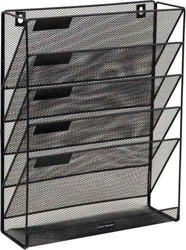 Miniatura 7 de Mind Reader MAGSTACK Soporte apilado para documentos montado en la pared, papel, bandeja de archivos, organizador de oficina, 6 compartimentos, Negro