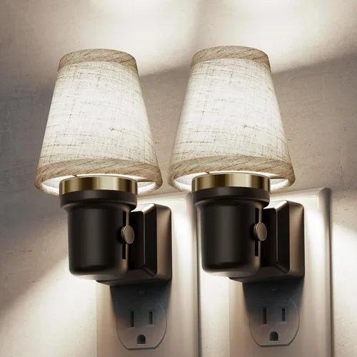 Miniatura 17 de L LOHAS LED Luces Nocturnas Enchufables en la Pared, Luz Nocturna Decorativa de Cilindro de Tela Boho con Borla, Sensor de Crepúsculo a Amanecer