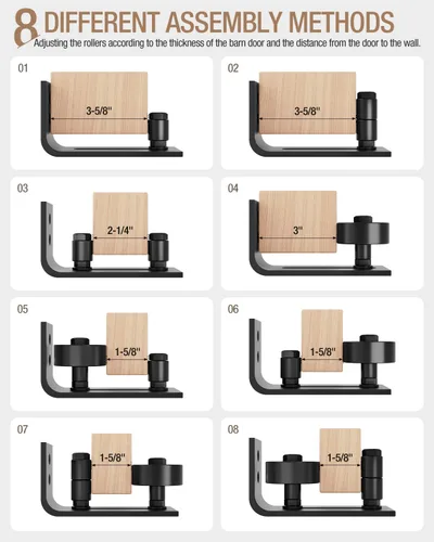 Miniatura 3 de WINSOON Guía de suelo para puerta corrediza de granero, accesorios montados en la pared para rodillos de estancia ajustables con parte inferior Negro