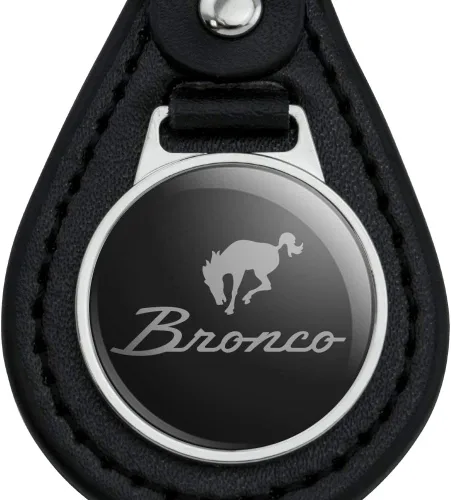 Miniatura 3 de Llavero de cuero negro para Ford Bronco con logotipo cromado