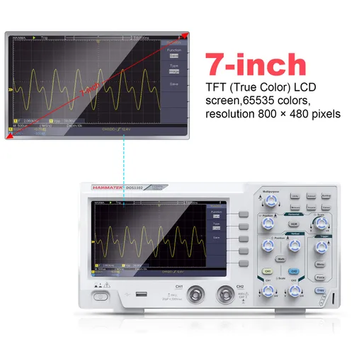 Miniatura 4 de HANMATEK DOS1102 - Osciloscopio digital con 110 MHz de ancho de banda, 2 canales y pantalla de 7 pulgadas / 18 cm, pantalla TFT-LCD, kit