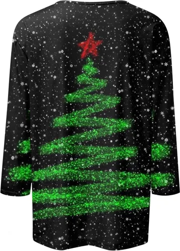 Miniatura 2 de Funny Christmas Shirts, Women's Fashion T-Shirt Round Neck Casual 34 Sleeve Tops Daily Casual Christmas Print Top