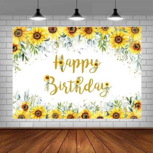 Miniatura 4 de AIBIIN Telón de fondo de cumpleaños de girasol de 7 x 5 pies para niñas y mujeres, decoraciones de fiesta de feliz cumpleaños, cartel de fiesta