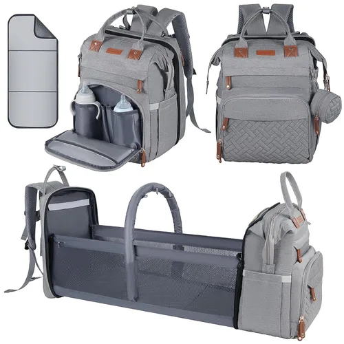 Miniatura 9 de Bolsa de pañales, artículos esenciales para bebés, mochila multifuncional de gran capacidad, el mejor regalo para recién nacidos con estación de Rosa