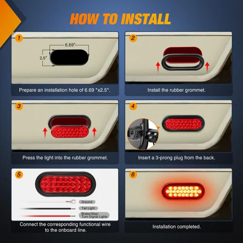 Miniatura 5 de Nilight Luz trasera ovalada de 6 pulgadas, 4 unidades, color rojo, 24 luces LED de parada de freno y giro con ojales de montaje empotrado, 4 luces