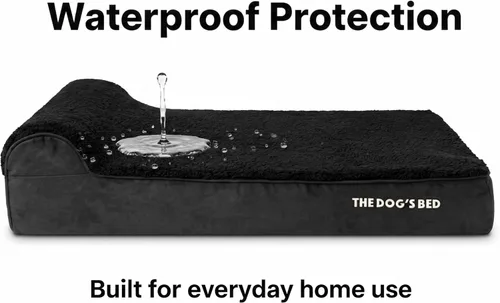 Miniatura 3 de The Dog's Bed - Cama Ortopédica para Perros con Reposacabezas XL Negra de Felpa, Espuma Viscoelástica, Alivio del Dolor para Artritis, Displasia