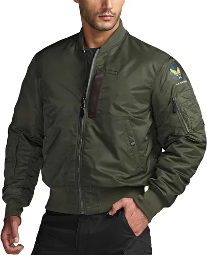 Miniatura 10 de CQR Chaqueta bomber casual para hombre, cortavientos con cremallera para exteriores de otoño/invierno, chaqueta de vuelo MA-1 acolchada resistente