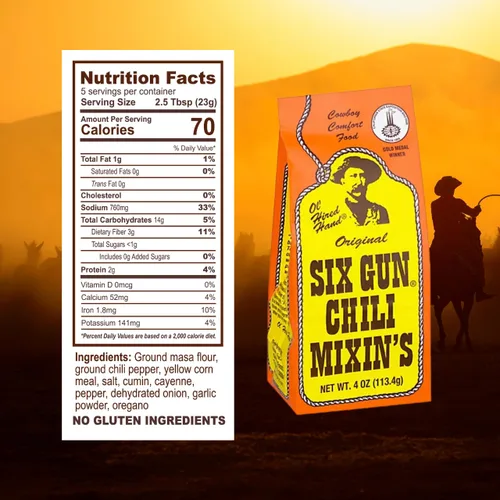 Miniatura 2 de Six Gun Chili Original Mixin's - Auténtica mezcla de condimentos estilo Texas, paquete individual (4 onzas) Receta galardonada de San Angelo Sin